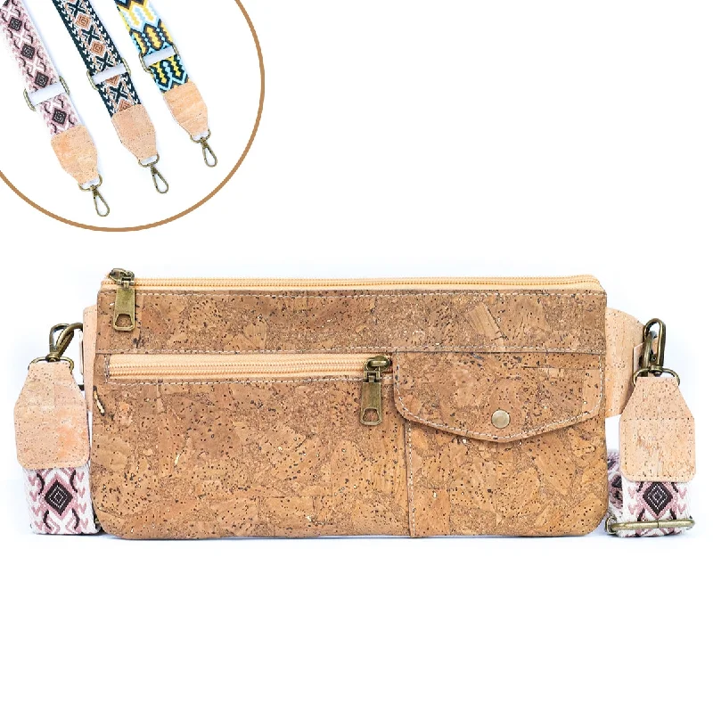 Convertible clutch crossbody bags for versatile styling options -Tobacco-Colored Cork Sling Bag with Detachable Wide Strap and Multi-Pocket Storage BAGP-282