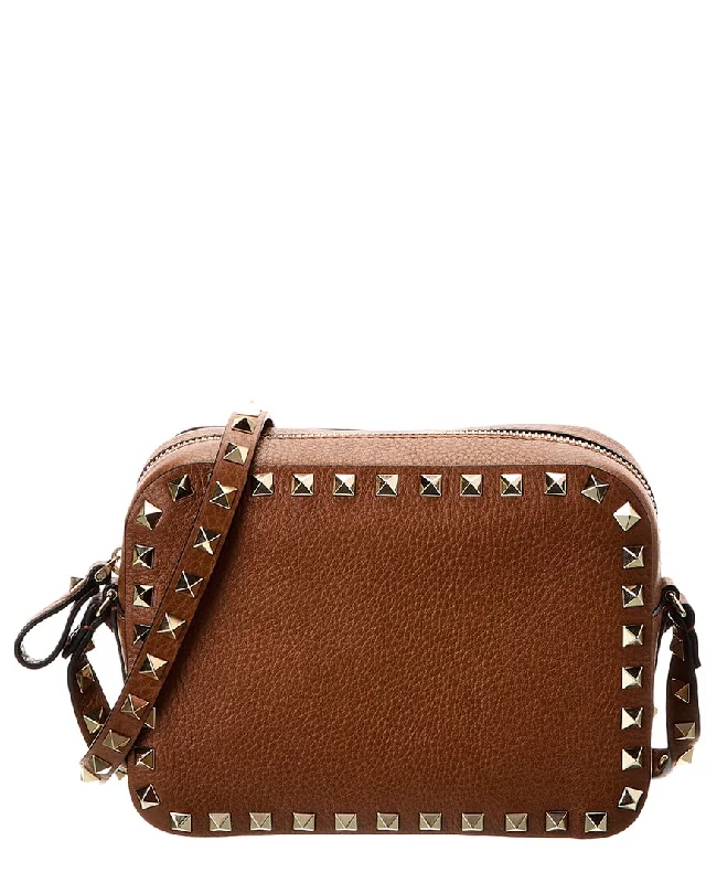 Heavy-duty canvas crossbody bags for tough daily use -Valentino Rockstud Grainy Leather Camera Bag