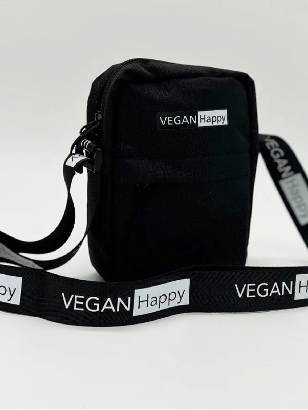 RFID-protected leather crossbody bags ensuring card safety daily -Vegan Happy Logo Mini Reporter Bag | Black