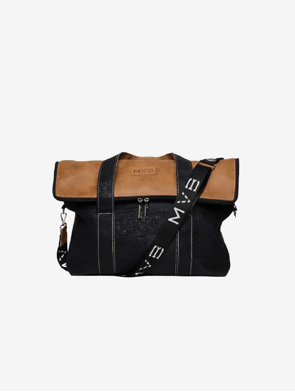 Lightweight mesh crossbody bags for summer outdoor activities -The Versa Flop Cork Vegan Messenger Bag | Black & Camel