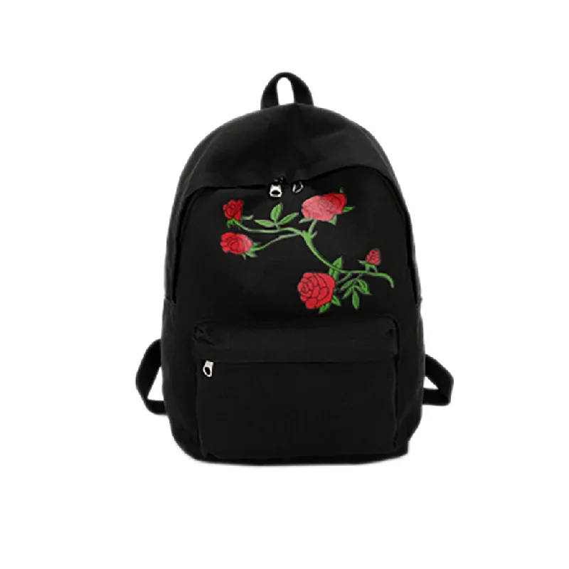 Retro plaid crossbody bags channeling vintage schoolgirl charm -Women Girls Embroidery Rose School Bag Travel Backpack