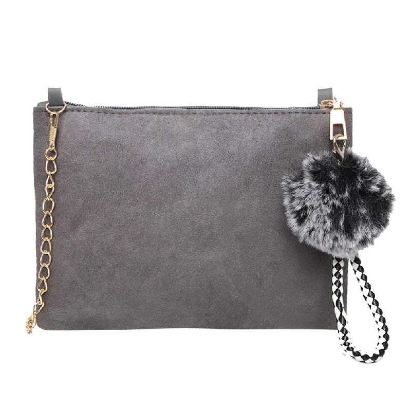 Durable twill crossbody bags standing up to daily wear -Women Hairball Clutch Bag Solid Color Street Style  Sued Clutch