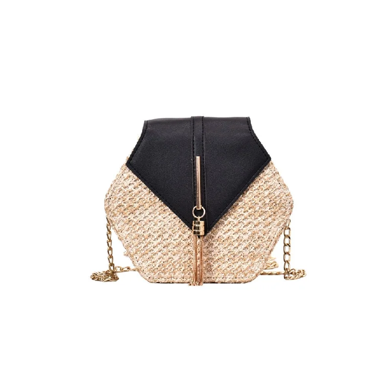 Women Retro Weave Leather Tassel Chain Crossbody  Bag