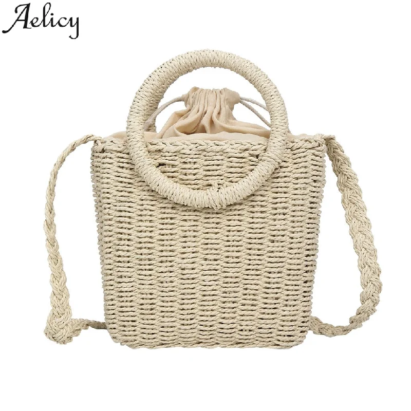 Creamy beige crossbody bags for versatile neutral styling -Women Straw Woven Handbag Versatile Crossbody Bags