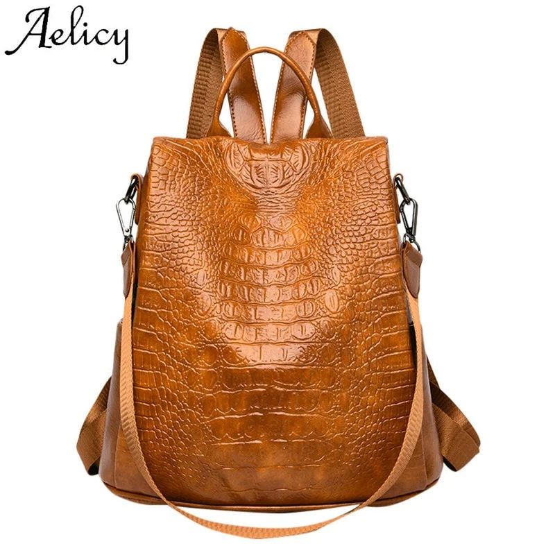 Lightweight packable crossbody bags folding into tiny pouches -Women's Backpacks Phone Pocket High Quality Lady Crocodile Pattern