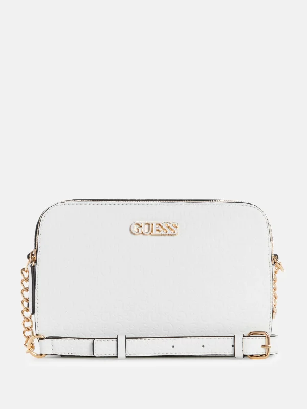 Lightweight silk crossbody bags for delicate evening wear -Zakaria Embossed Logo Double-Zip Crossbody